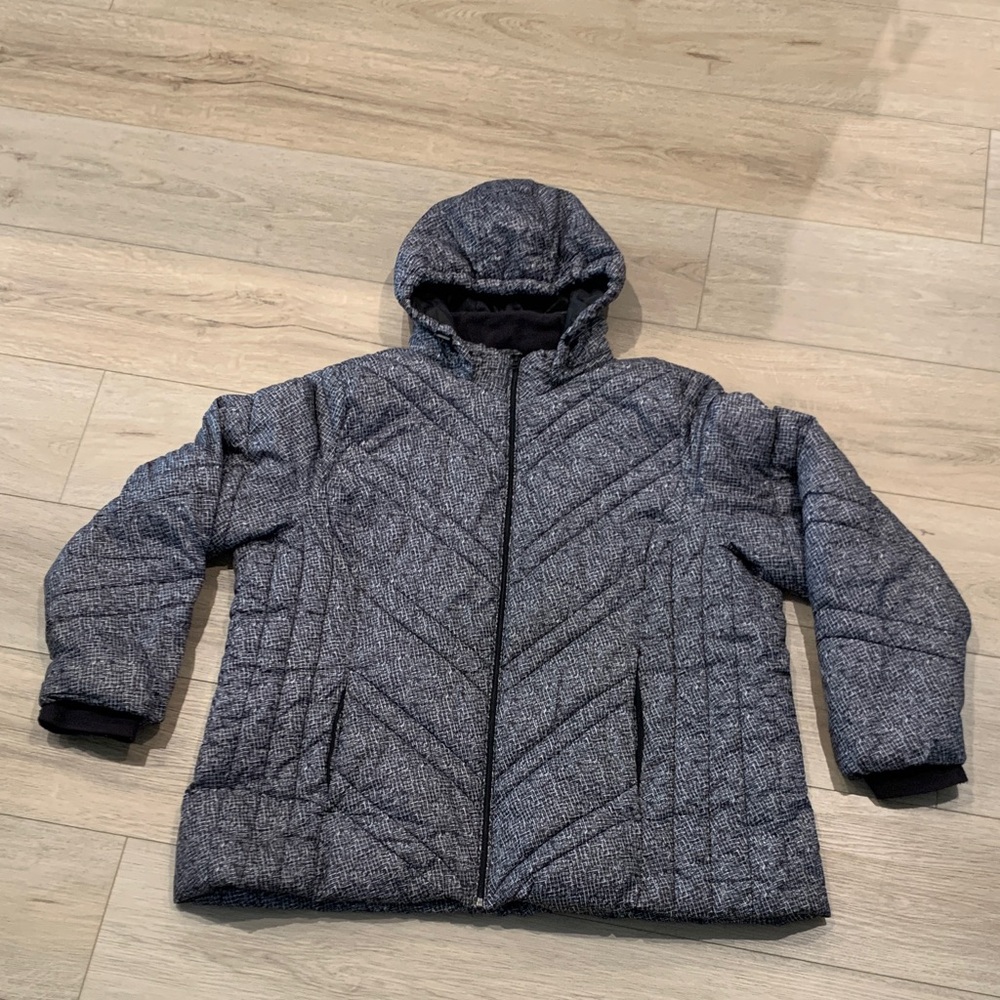 Xersion Womens Puffer Jacket Size 2X Black/Grey Removable Hooded